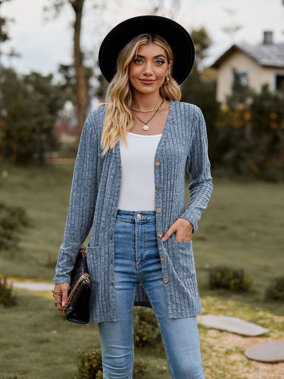Ribbed Knit Longline Cardigan Button Front