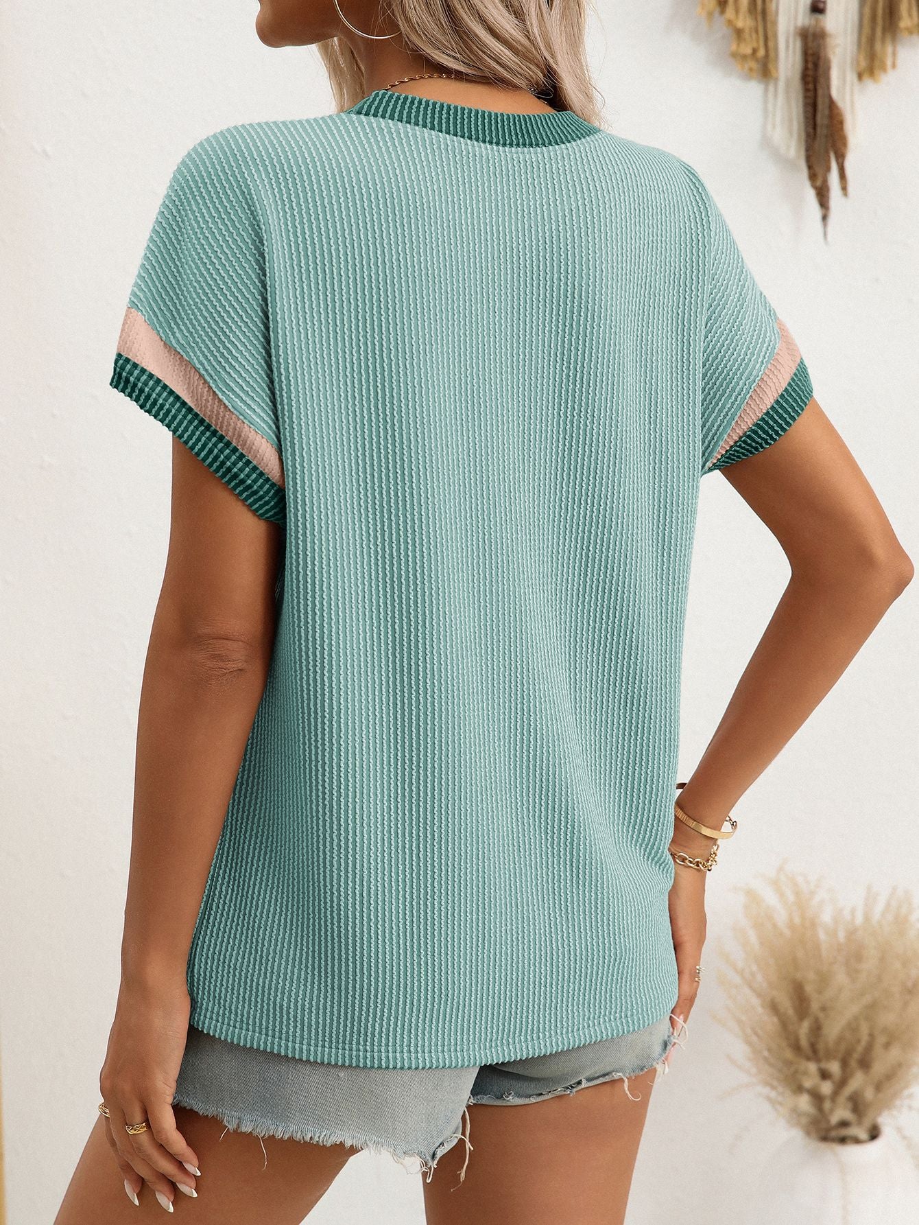 Relaxed Fit Round Neck Color Block Summer T Shirt