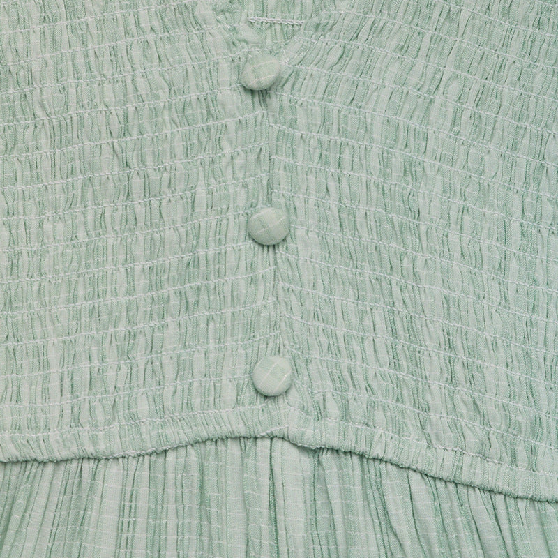 Textured Light Green Summer Dress with Side Slit