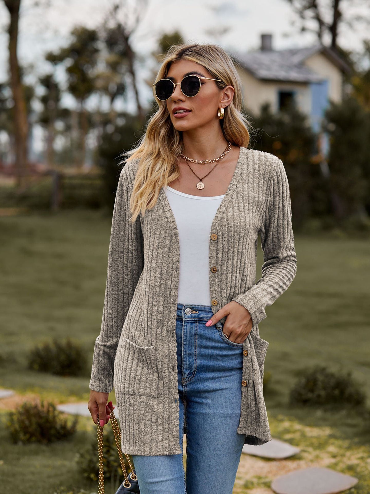 Ribbed Knit Longline Cardigan Button Front