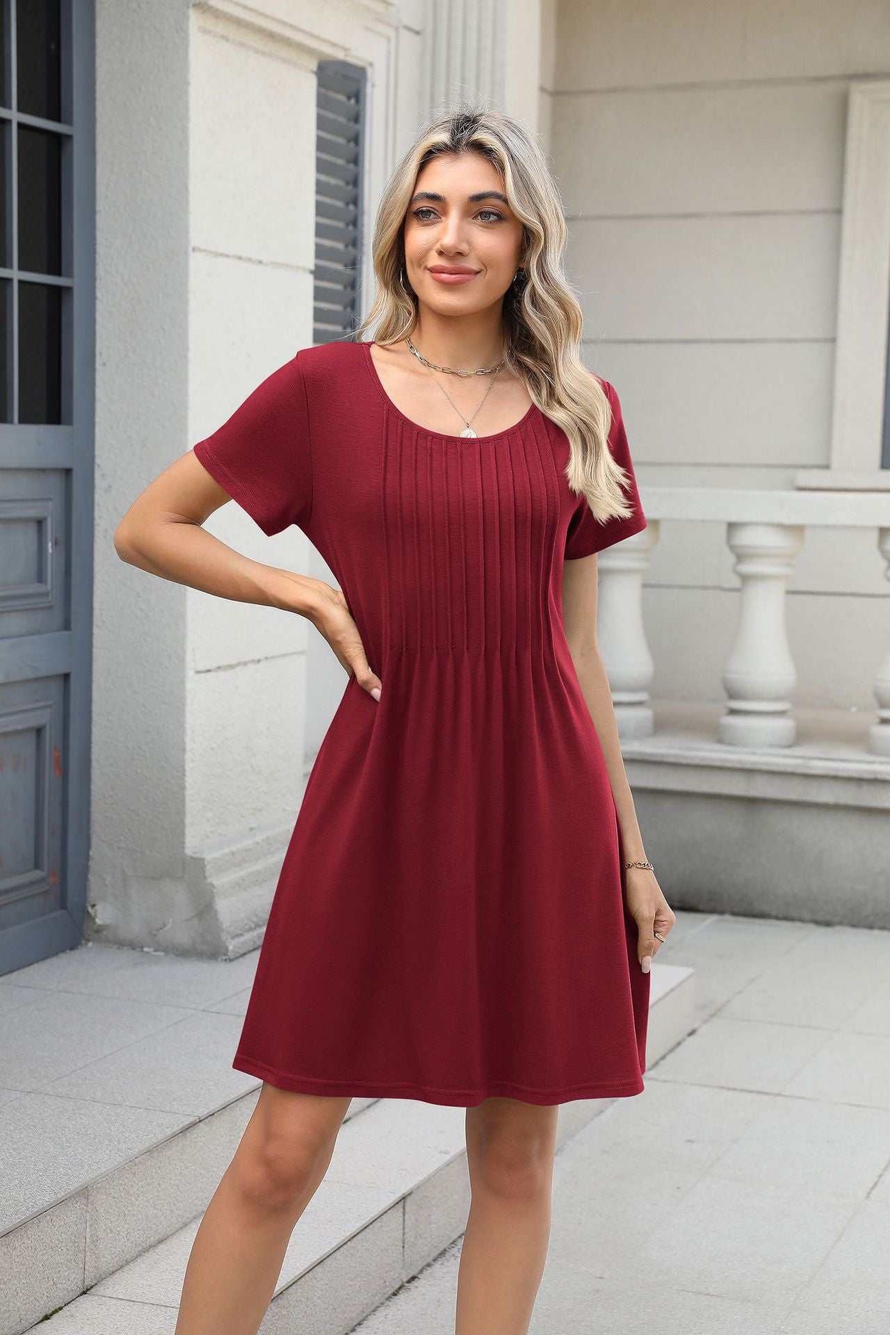 Soft Cotton Lounge Dress with Pintuck Detail and Side Pockets