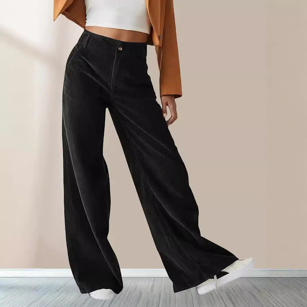 Velvet Straight Leg Pants High Waist Casual Long Trousers