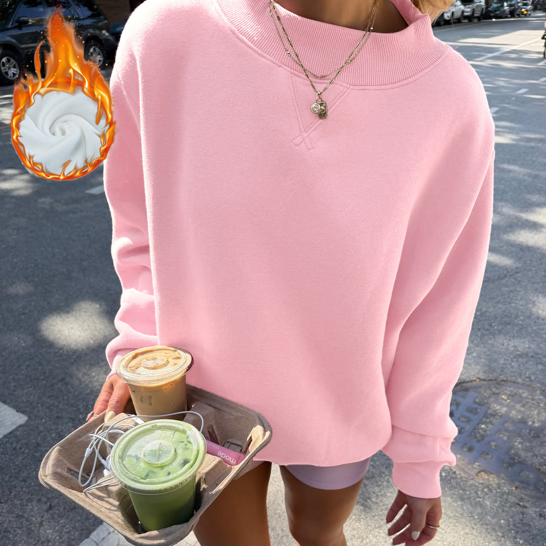 Women's Oversized Fleece Mock Neck Pullover Sweatshirt
