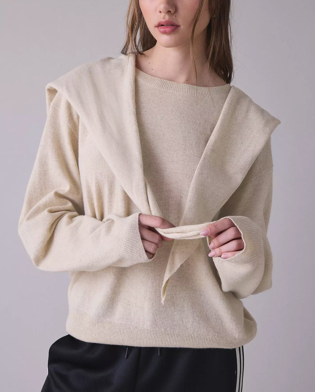 Women's Oversized Striped Sweater with Scarf Detail