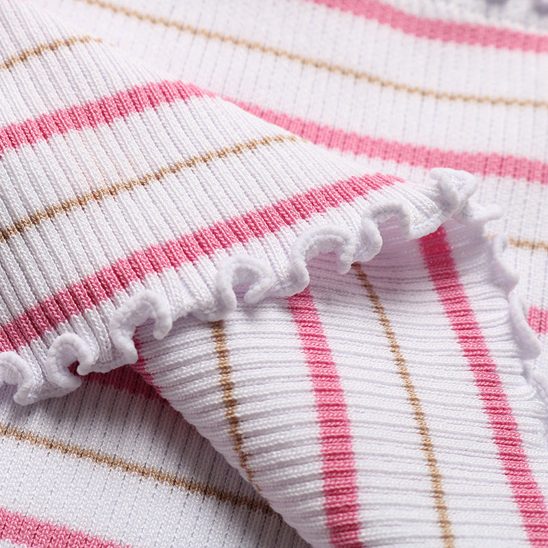Striped Tube Top Smocked Strapless Crop Top