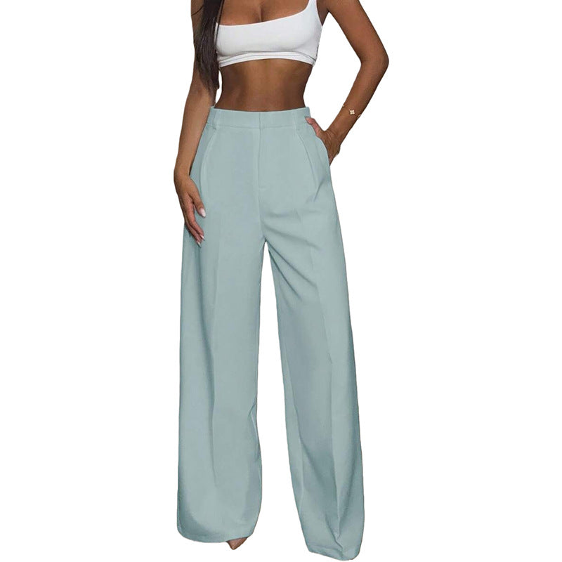 Solid High Waisted Wide Leg Dress Pants Business Work Trousers