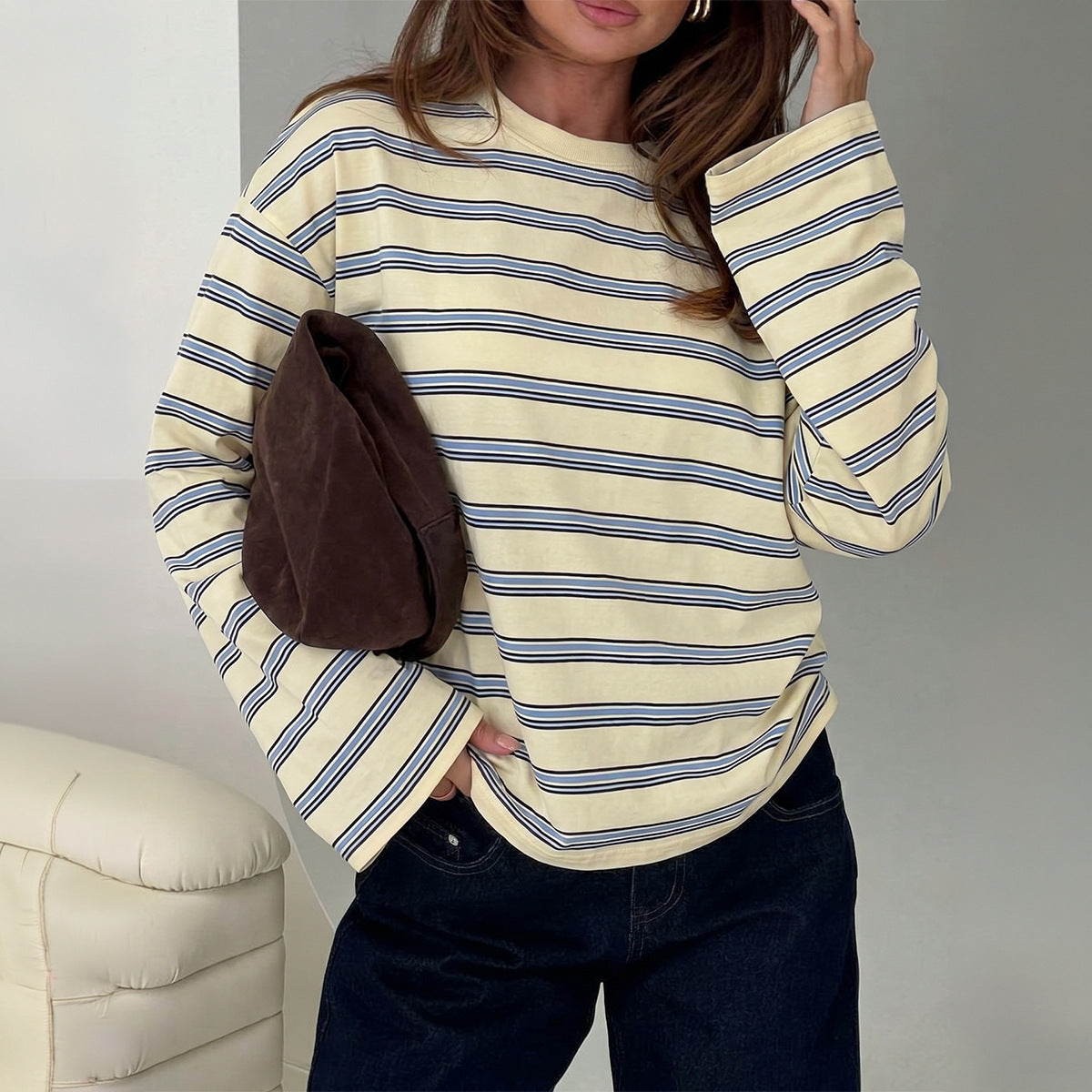 Vintage Striped Oversized Long Sleeve Tee