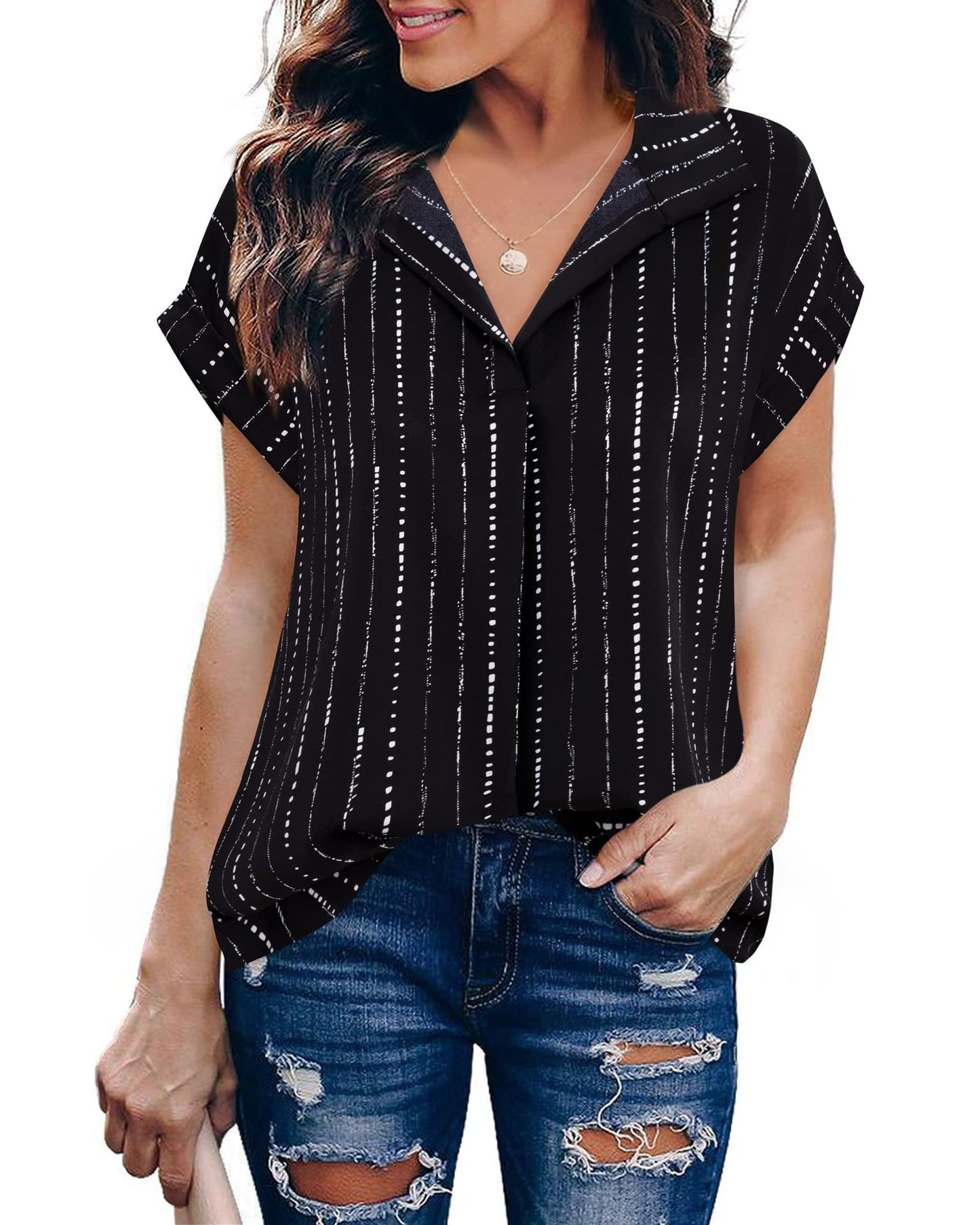 Spring Floral Print Collared Blouse Loose Fit Pullover Women’s Top