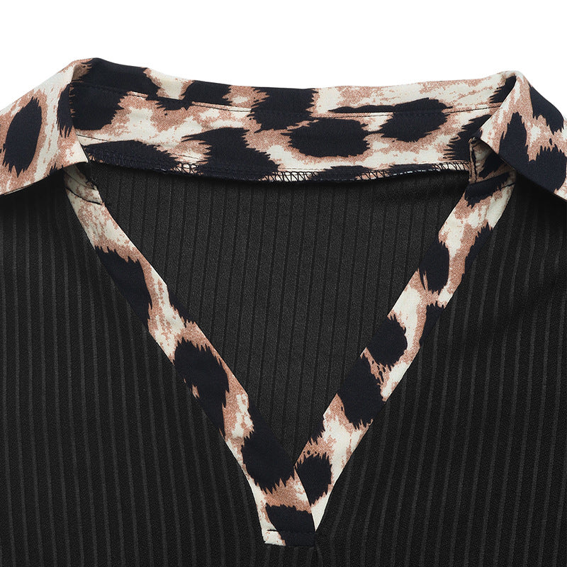 Leopard Ribbed Bodysuit Long Sleeve Slim Chic Top