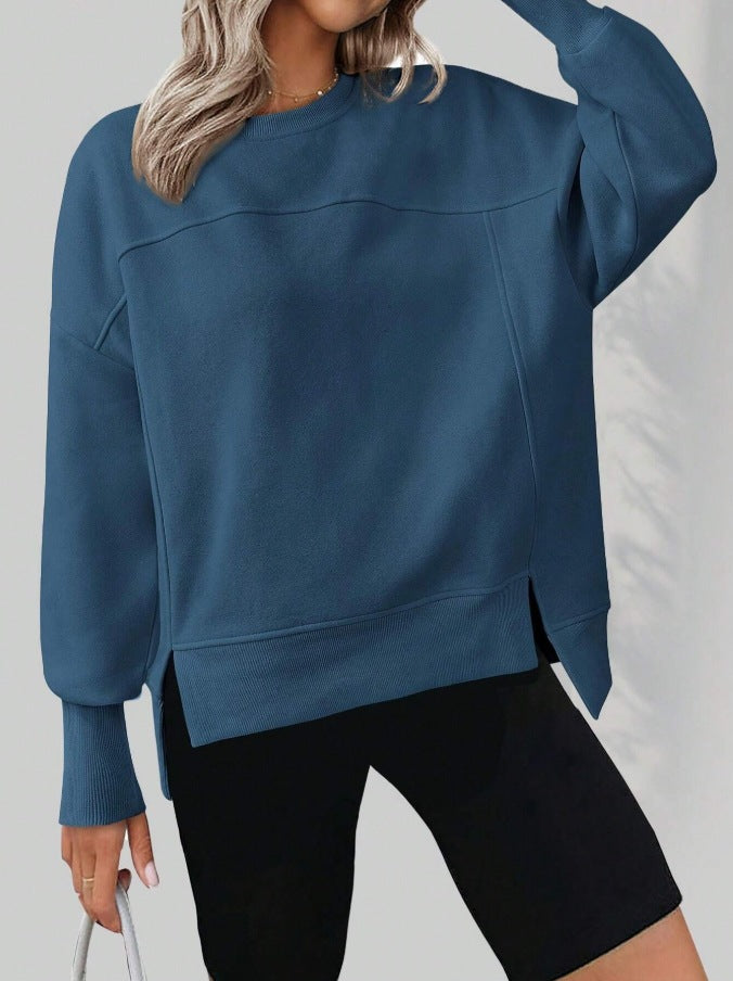 Solid Sweatshirt Casual Oversized Side Slit Pullover