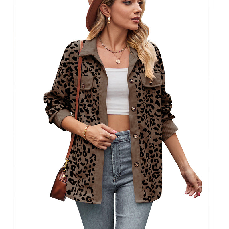 Leopard Print Shacket Button Up Long Sleeve Jacket
