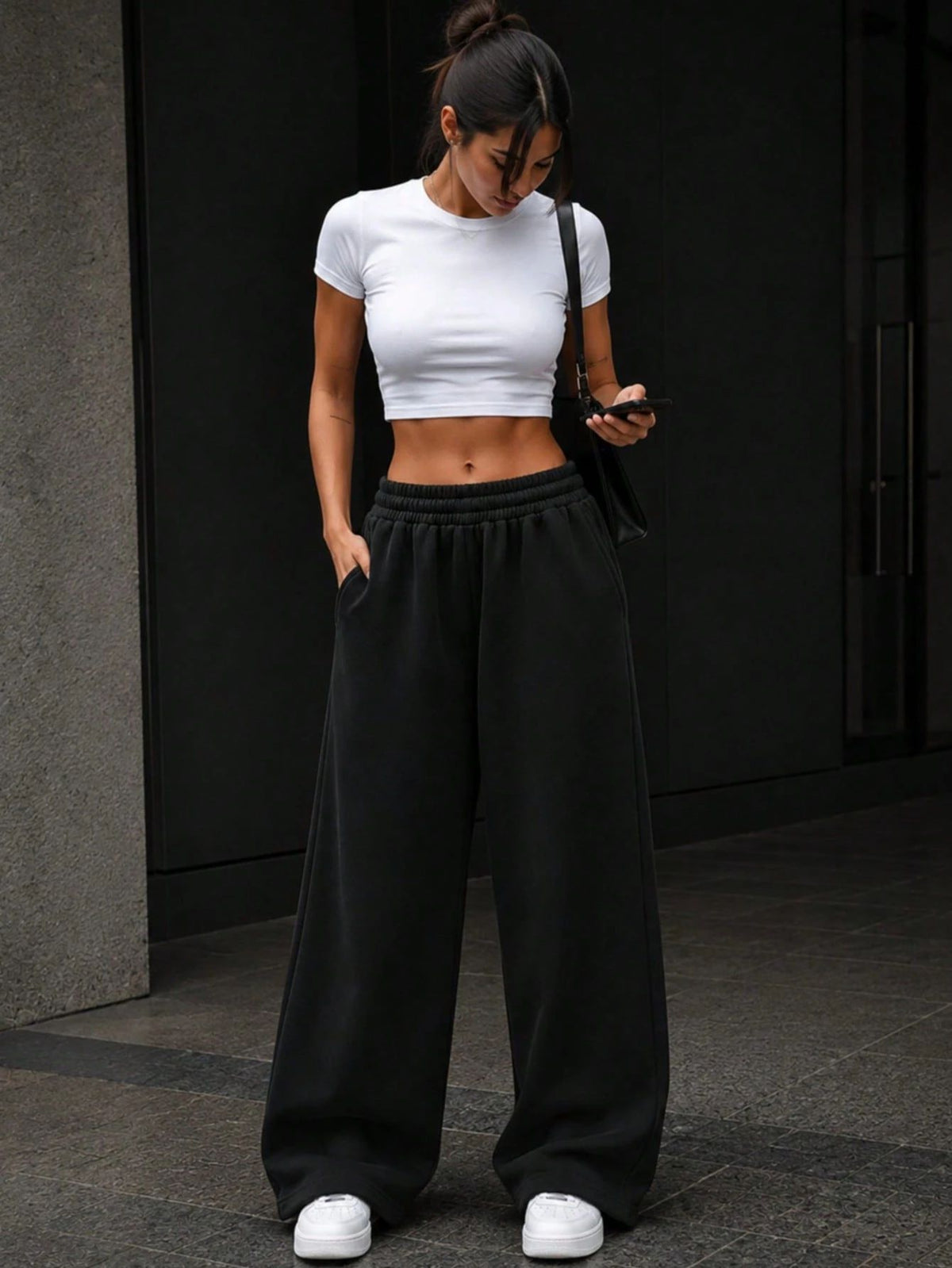 Fleece Lined Baggy Wide Leg Sweatpants Women Casual Pants