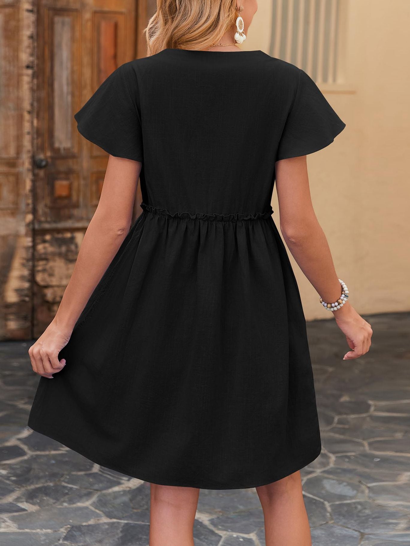 2025 Summer V-Neck Short Sleeve Ruffle Dresses for Women