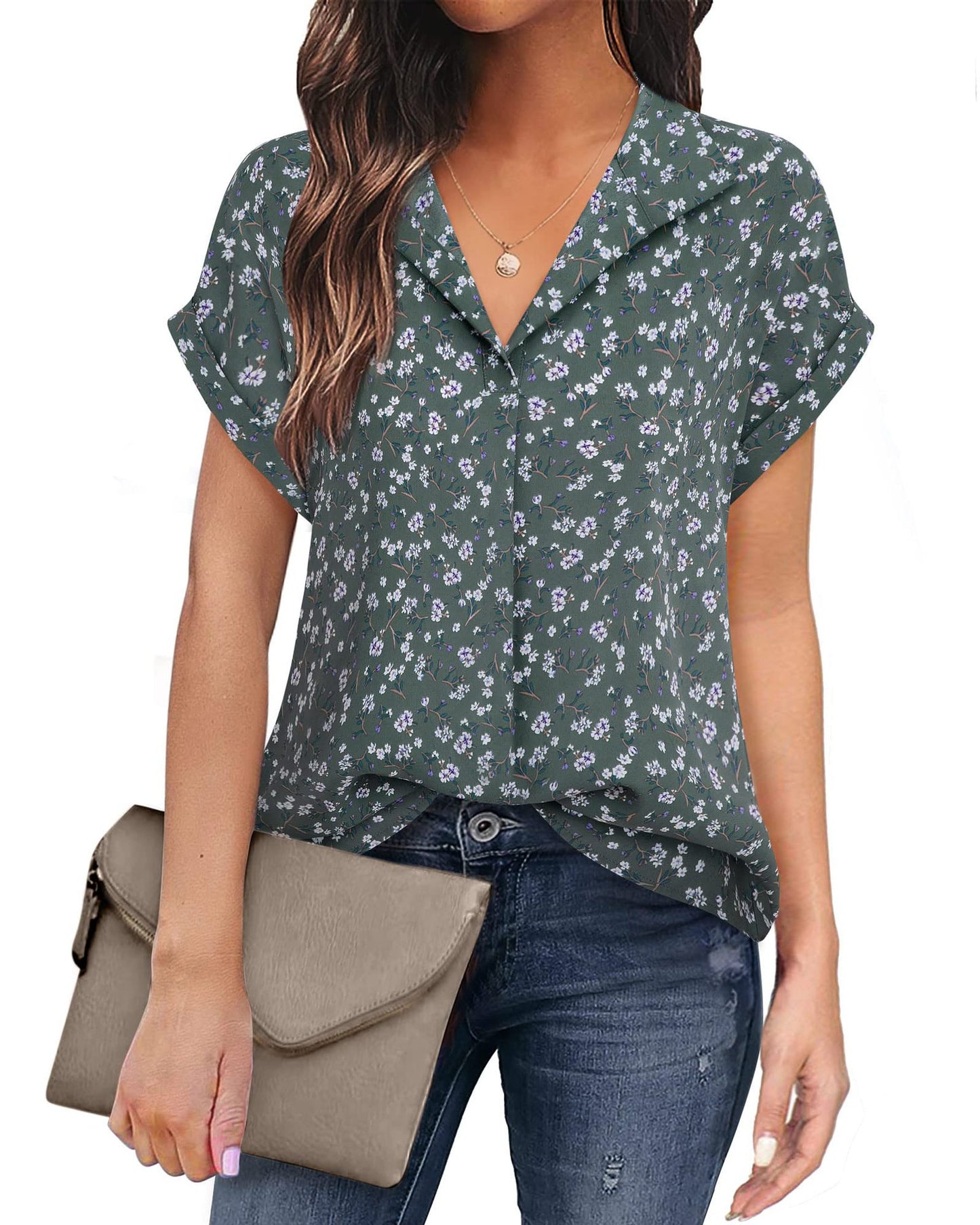 Spring Floral Print Collared Blouse Loose Fit Pullover Women’s Top