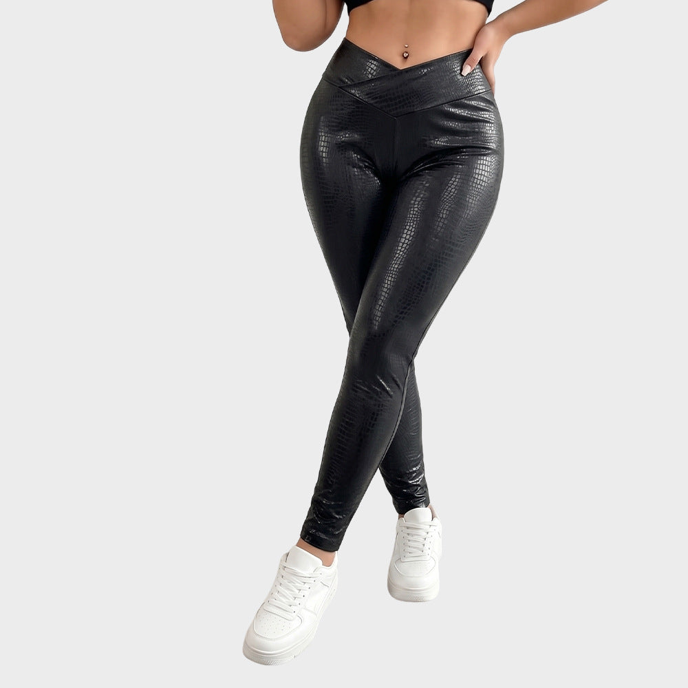 Crocodile Faux Leather Leggings High Waist Slim Fit Trendy