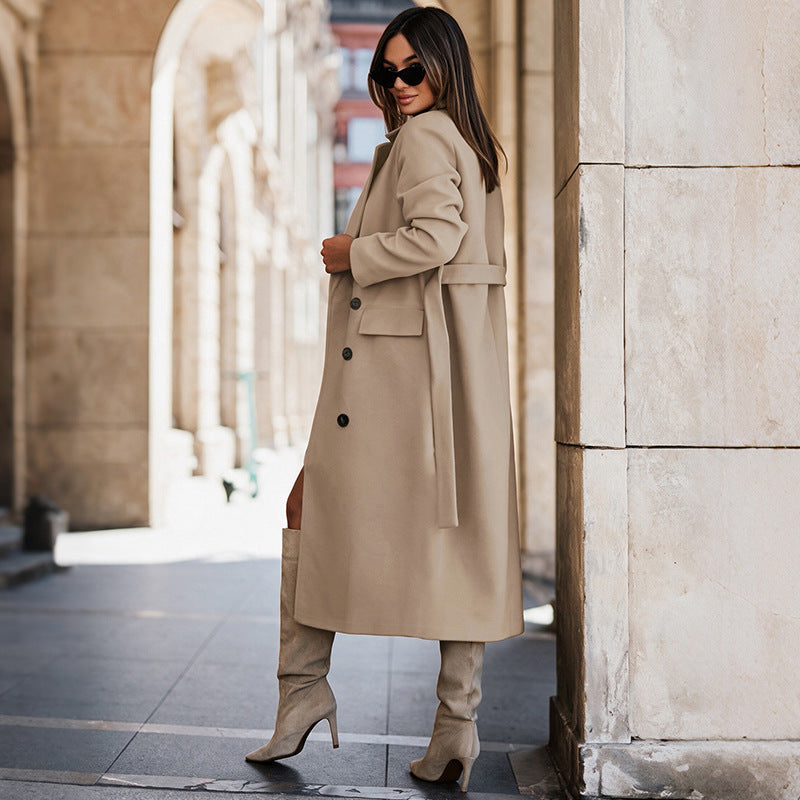 Women's Long Belted Double Breasted Winter Coat
