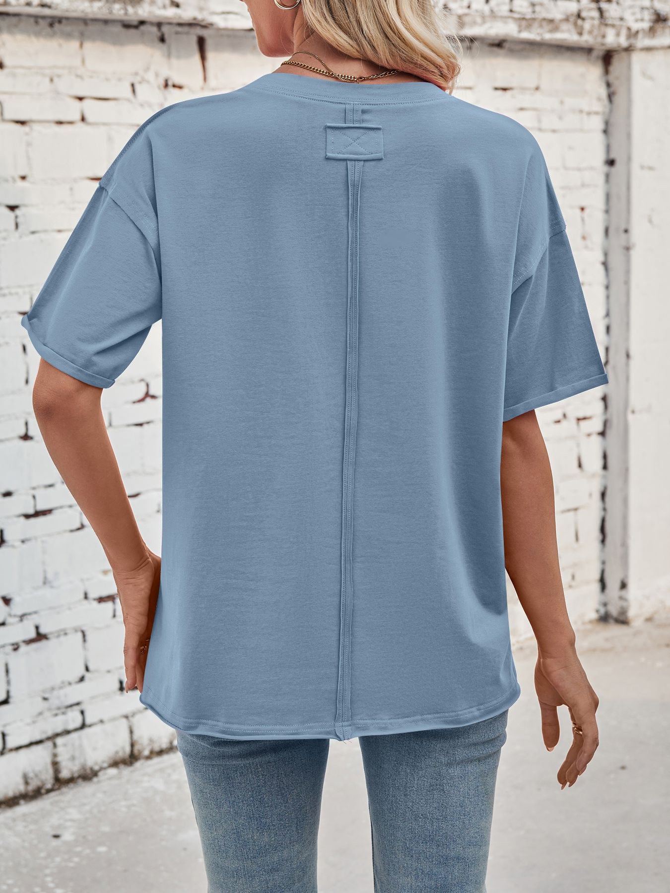 Solid Rayon T Shirt Oversized Crew neck Short Sleeve