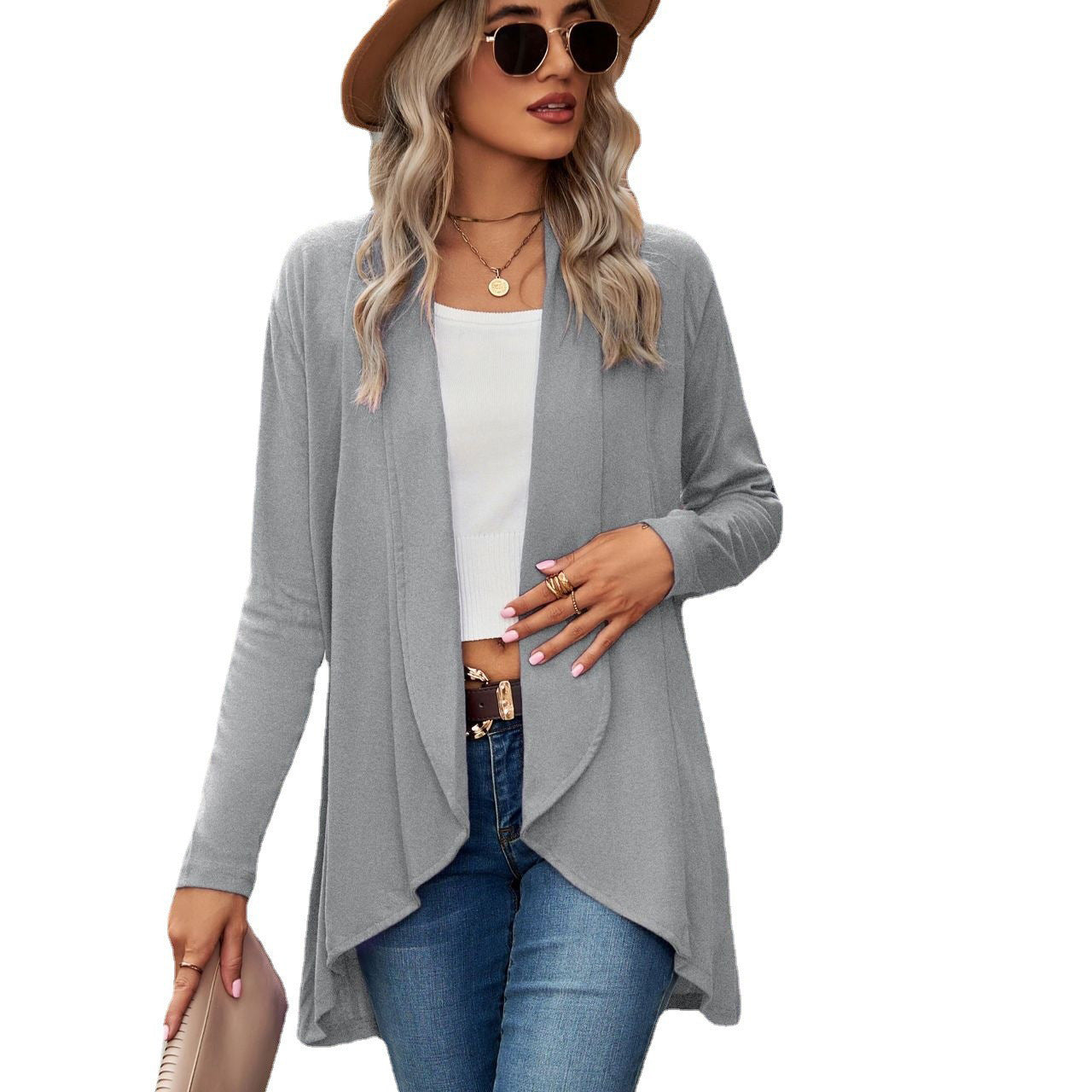 Open Front Knit Cardigan Long Sleeve Casual Sweater