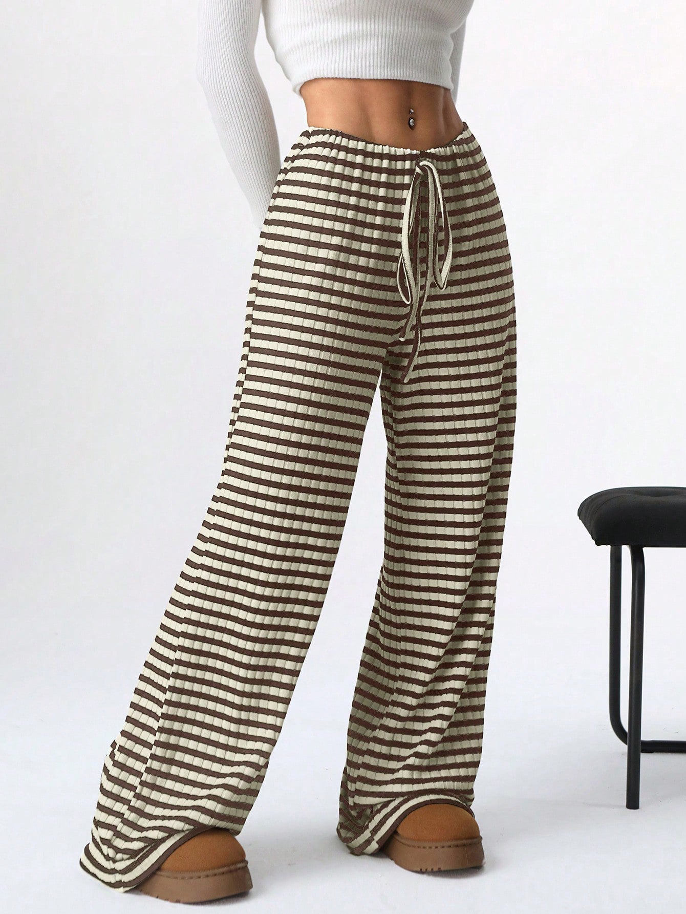 Women’s Striped Wide Leg Lounge Pants Drawstring Casual