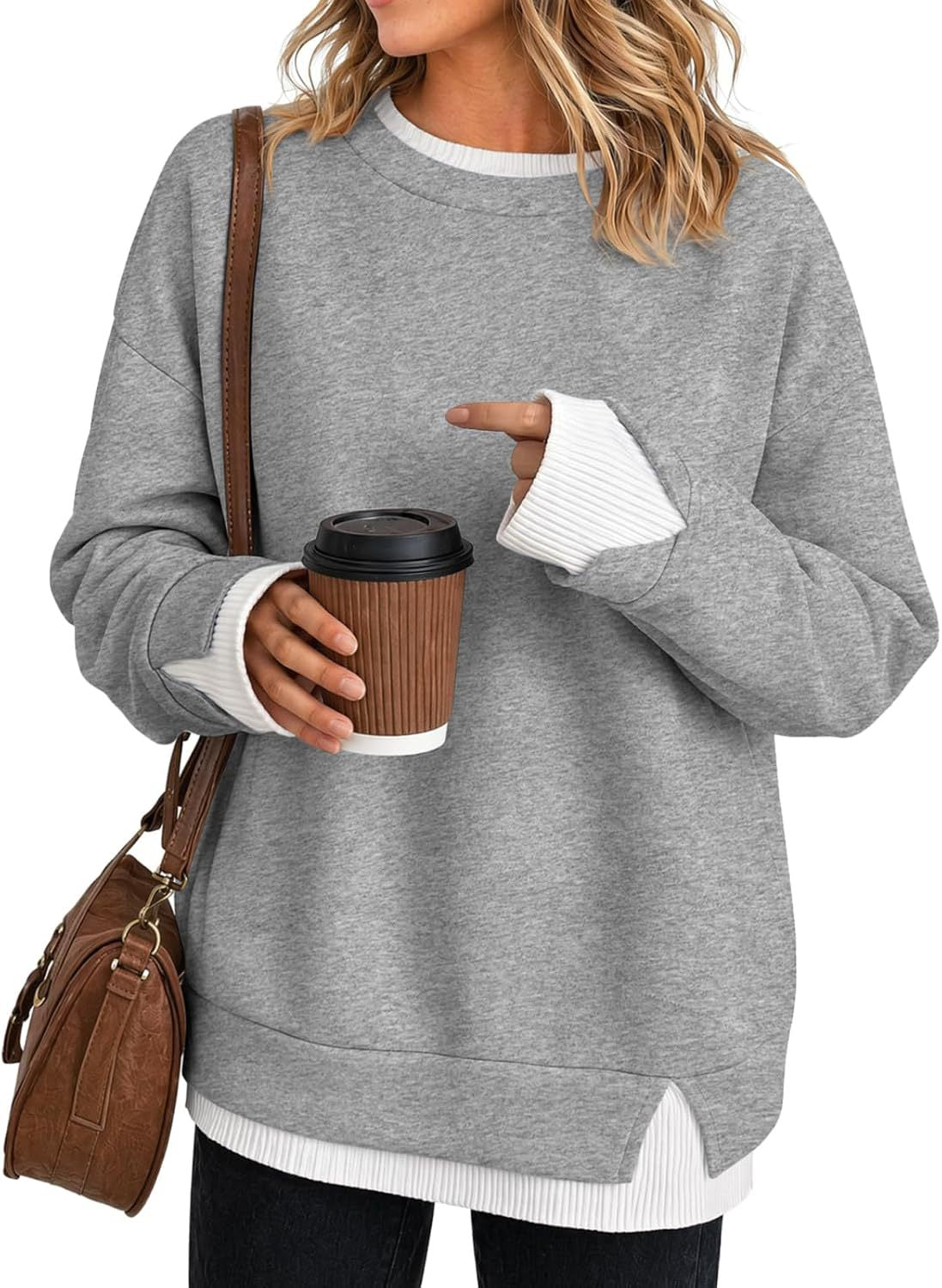 Womens Oversized Crewneck Sweatshirt Color Block Pullover