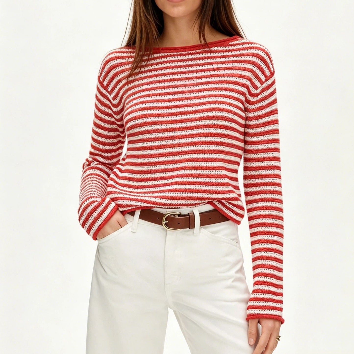 Striped Oversized Sweater Casual Crew Neck Fall Pullover
