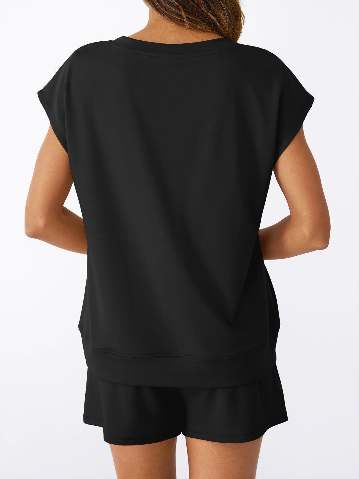 Women’s V Neck Short Sleeve Top and Drawstring Shorts Set Casual Summer Lounge Outfit