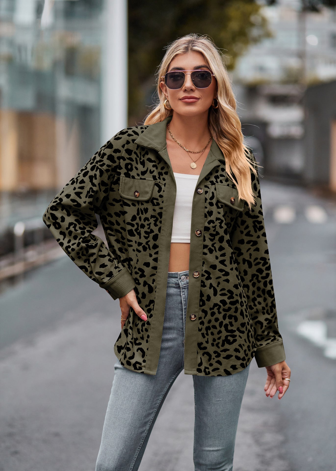 Leopard Print Shacket Button Up Long Sleeve Jacket