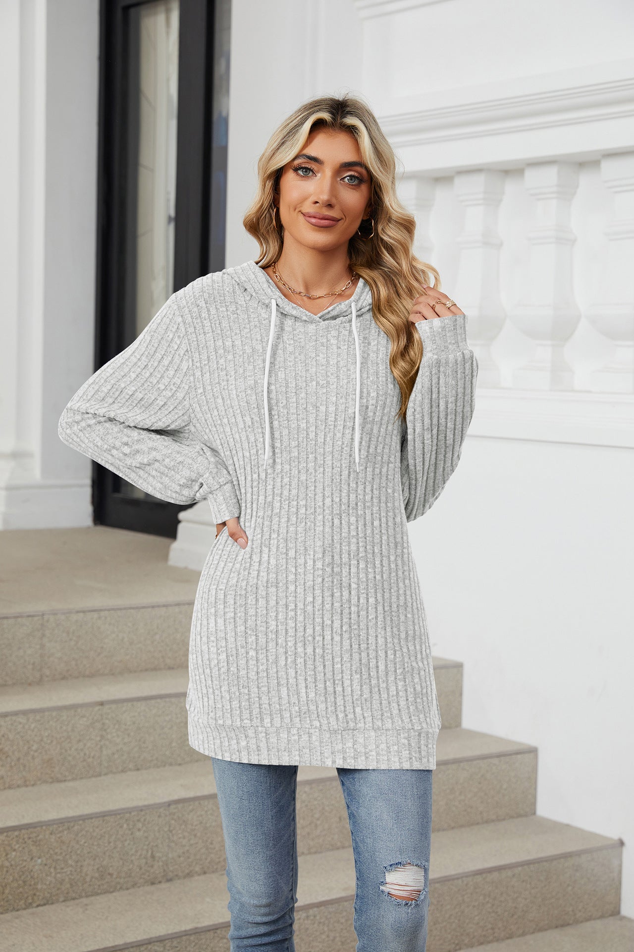 Solid Color Long-sleeved Loose Hooded Polished Sweater