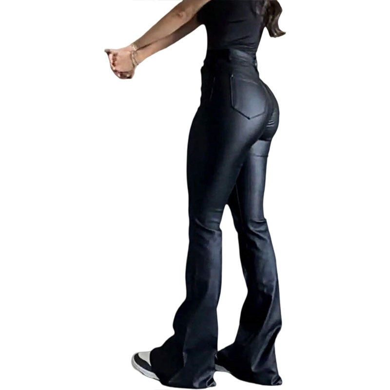 Women's Faux Leather Flare Pants High Waist Y2K Sexy