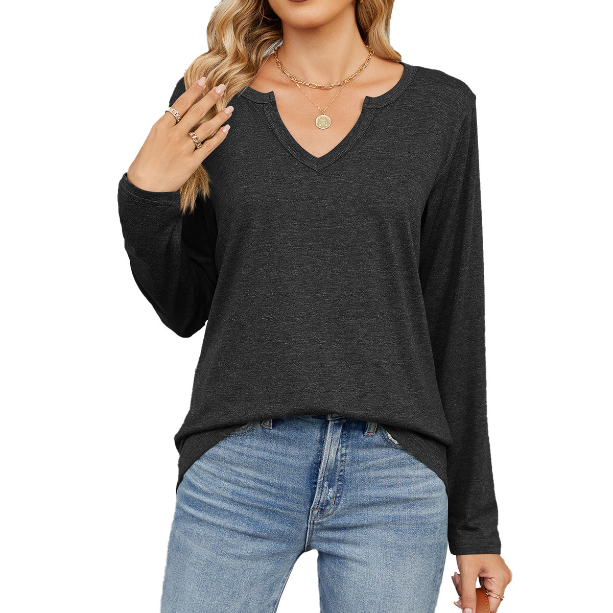 Women's Oversized V Neck Long Sleeve Tunic Top