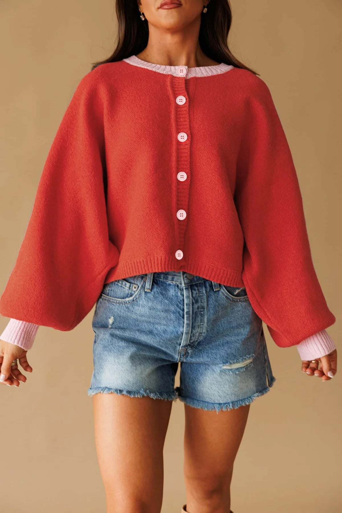 Women's Color Block Chunky Knit Button Front Cardigan