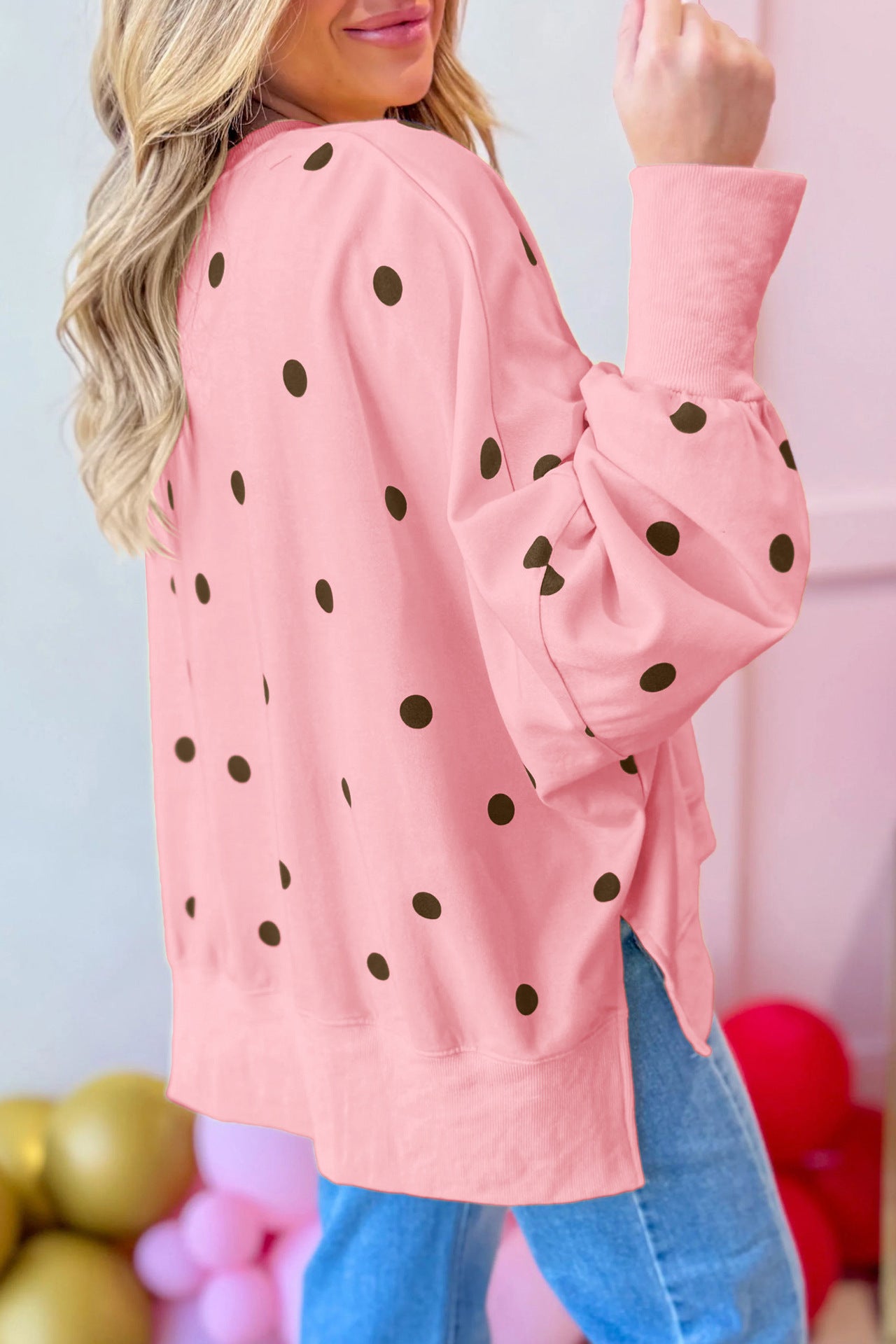 Custom Polka Dot Oversized Sweatshirt Womens Casual Pullover