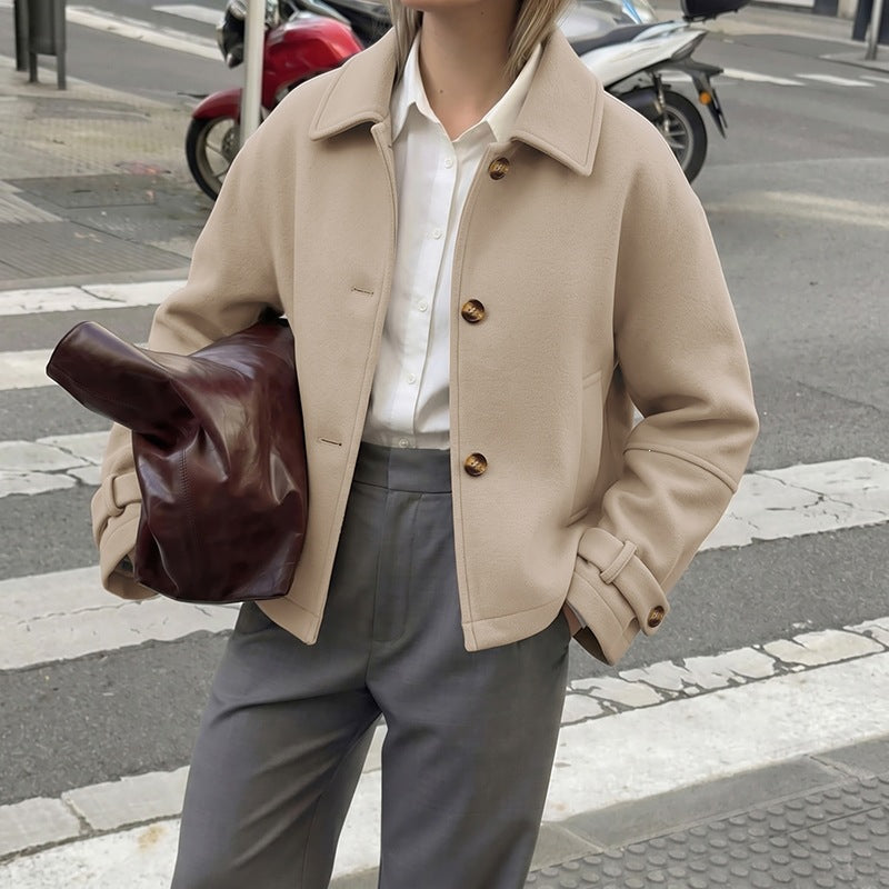 Cropped Collared Jacket Button Front Tailored Coat