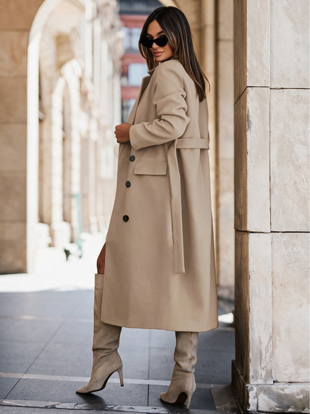 Women's Long Belted Double Breasted Winter Coat