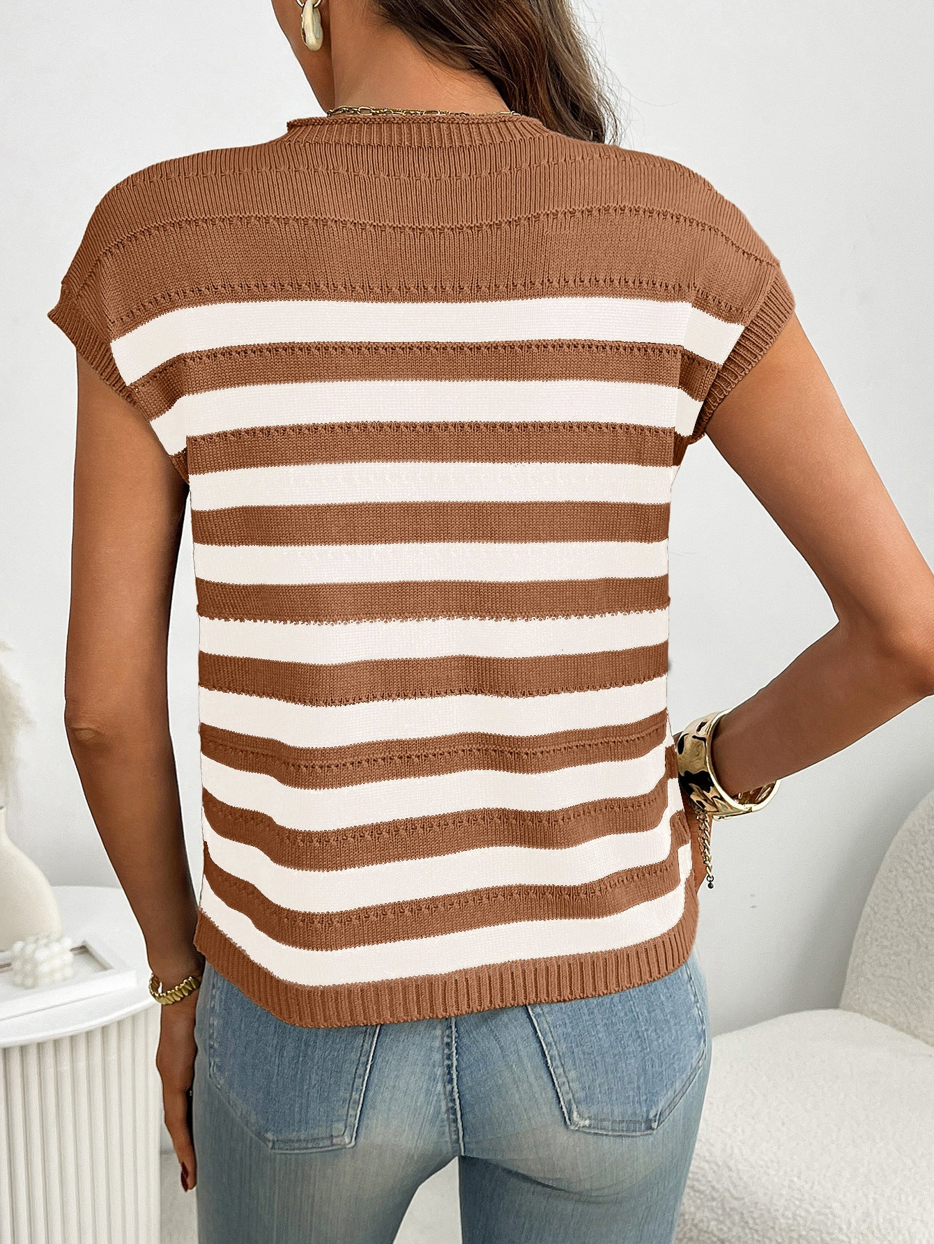 Women’s Striped Knit Top Sleeveless Sweater Casual Pullover
