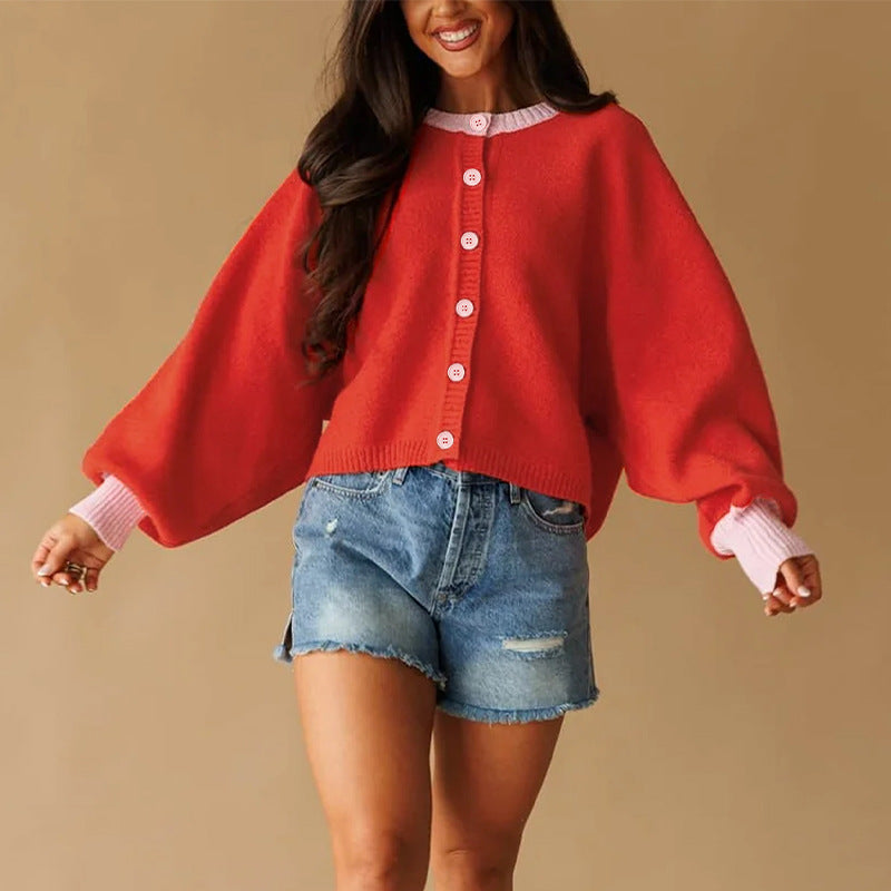 Women's Color Block Chunky Knit Button Front Cardigan