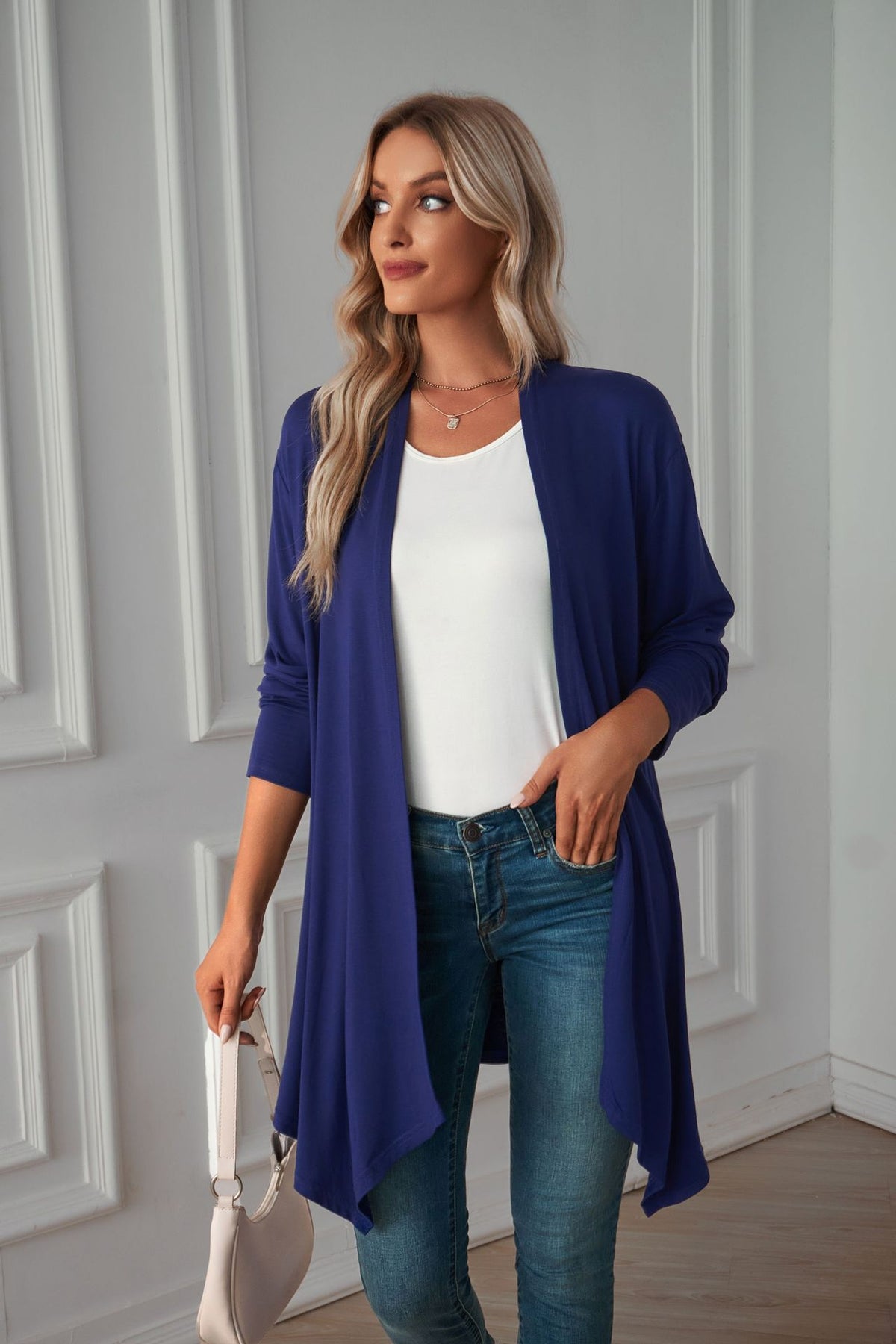 Women's Lightweight Solid Open Front Long Cardigan