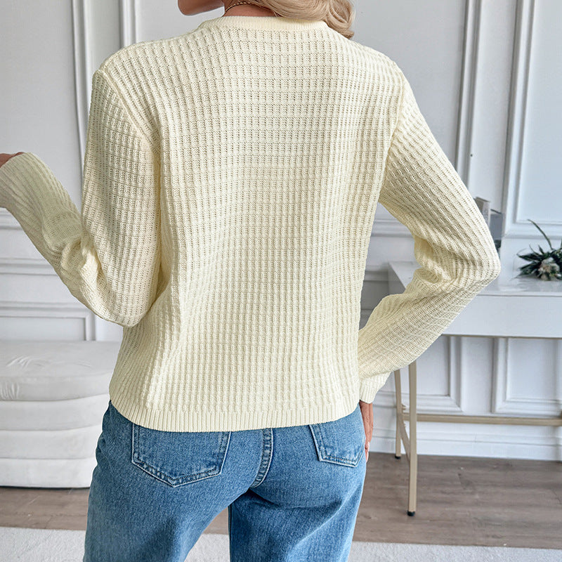 Solid Knit Cardigan with Pockets Long Sleeve Sweater