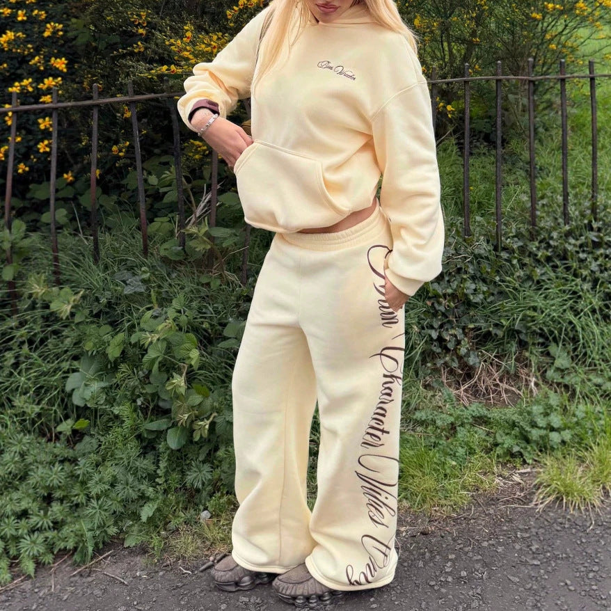 Graphic Fleece Sweatshirt Jogger Trendy Oversized Lounge Set
