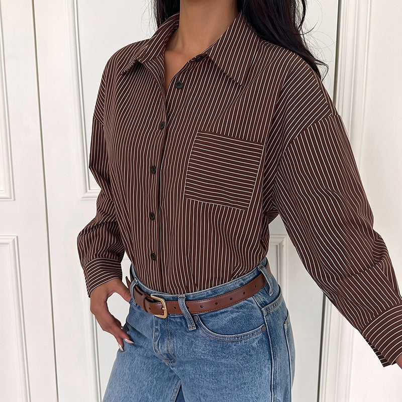Striped Shirt Romper Long Sleeve Button Front Jumpsuit