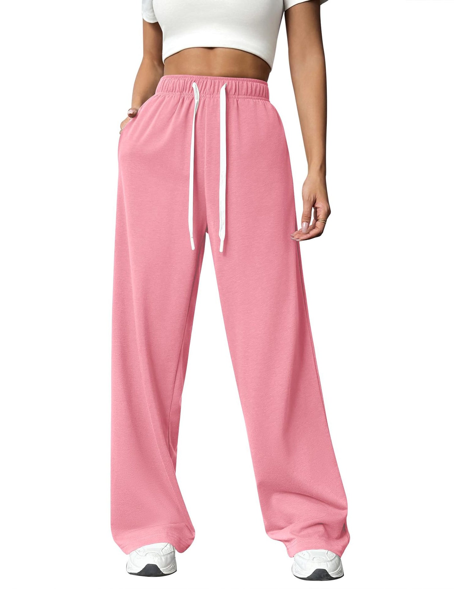 Solid Knit Wide Leg Pants Casual Drawstring Lounge