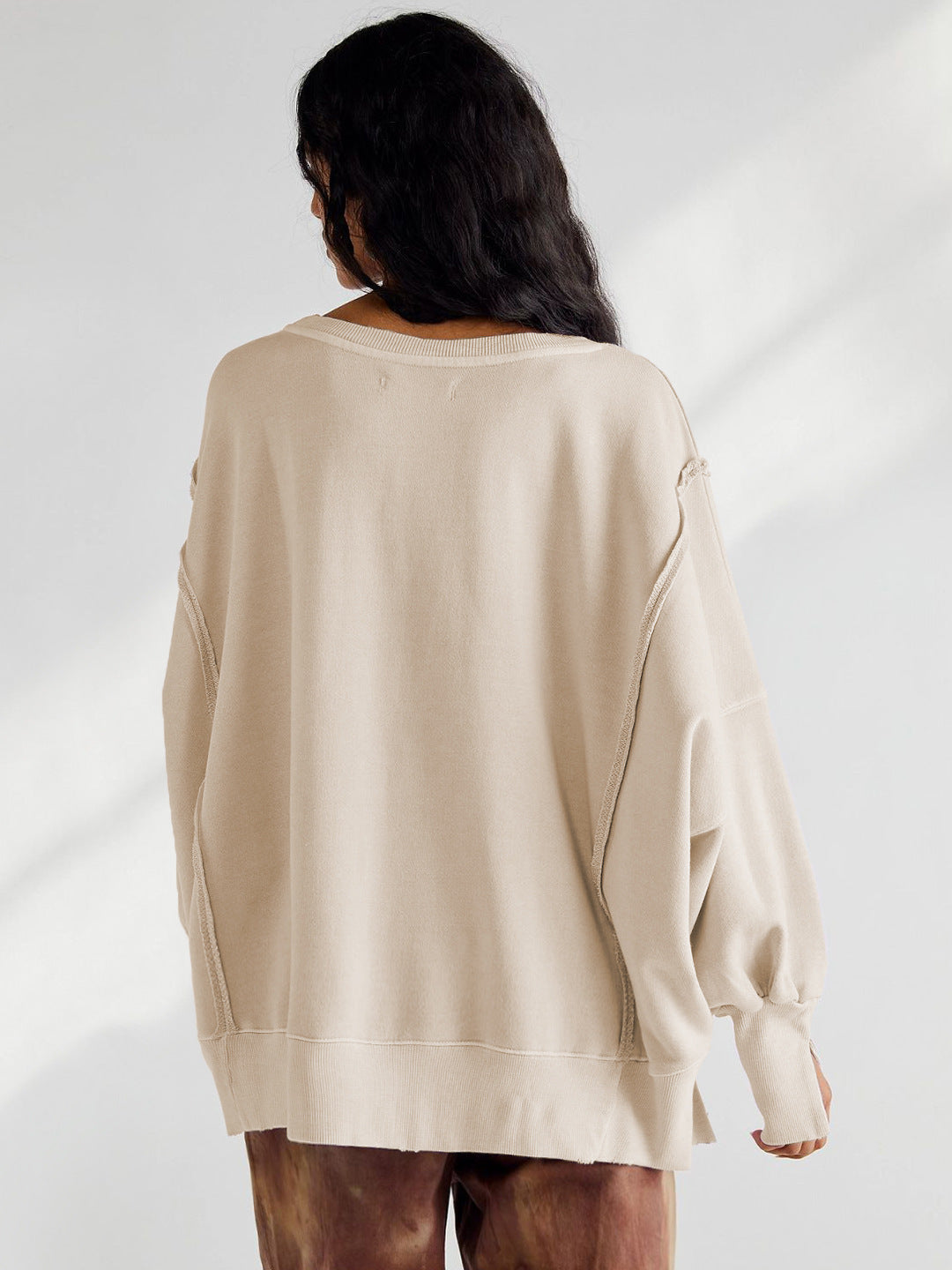 Womens Oversized Crewneck Sweatshirt Side Slit Long Sleeve