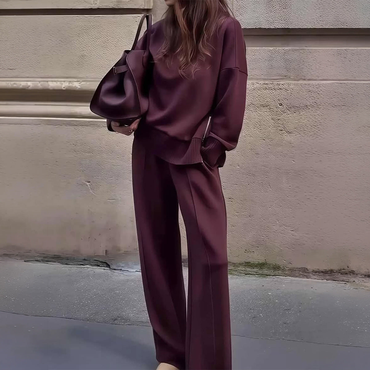 Women's Minimalist Turtleneck Wide Leg Pants Matching Set