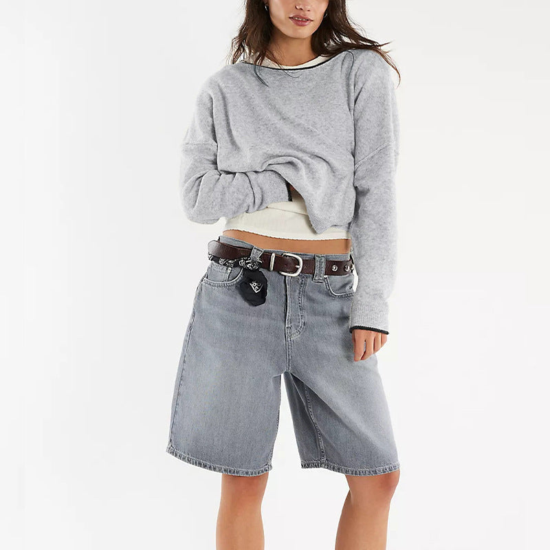 Colorblock Crewneck Knit Sweater, Loose Fit Winter Pullover