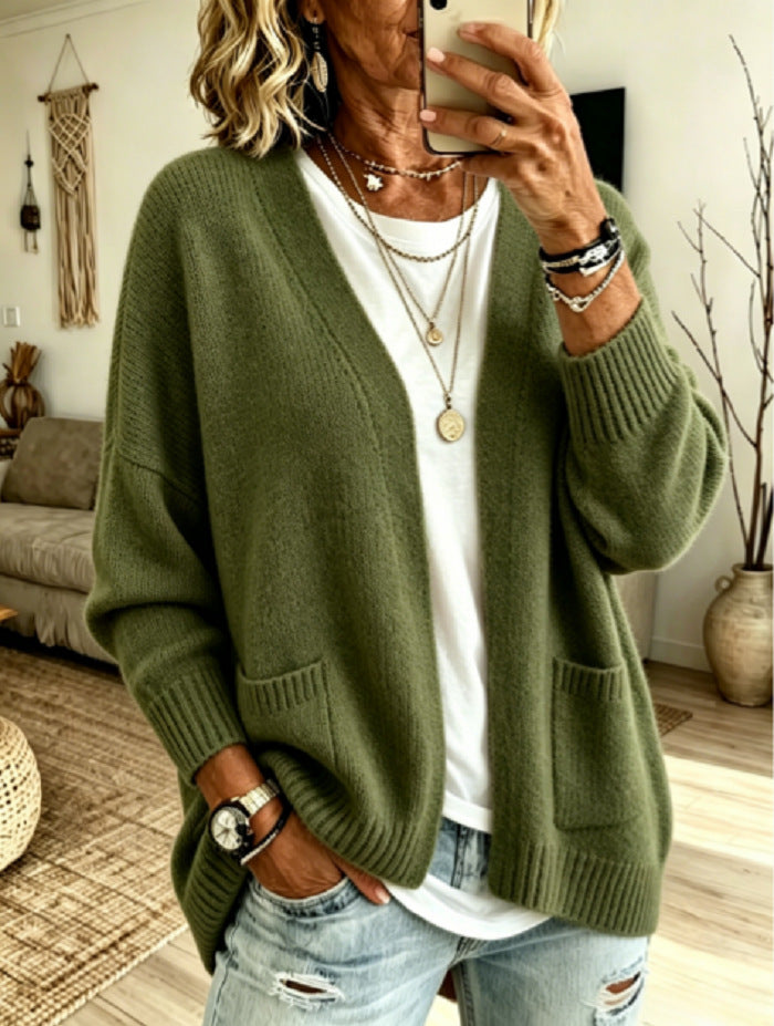 Womens Oversized Chunky Knit Cardigan Open Front Pockets