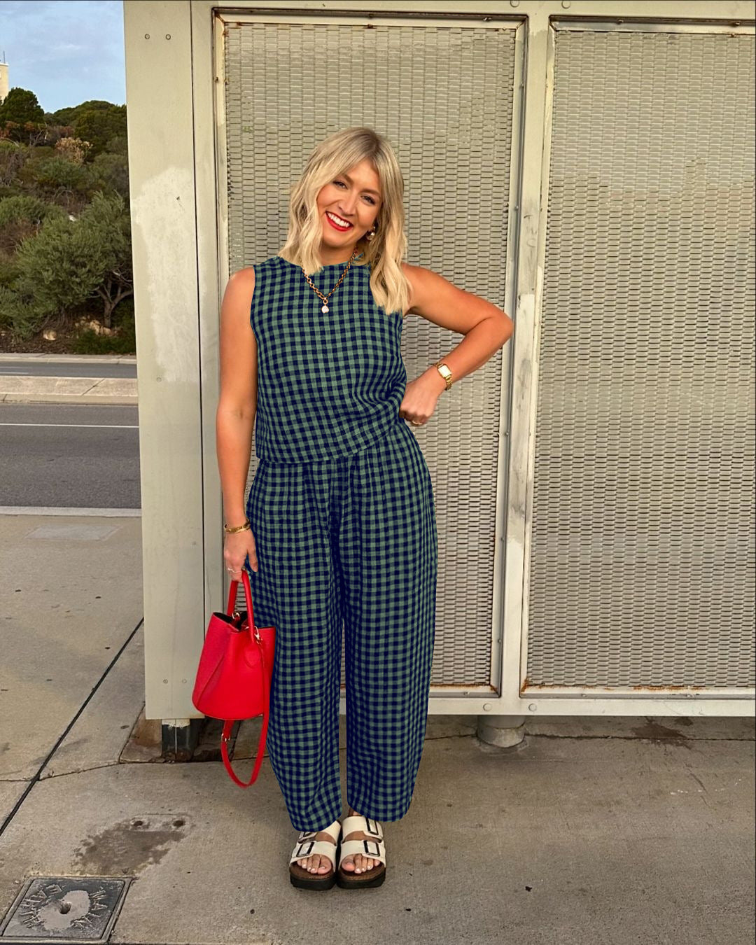 Women's Plaid Sleeveless Top & Pants Two Piece Set