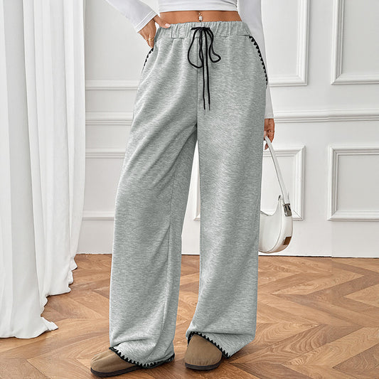 Colorblock Trim Drawstring Elastic Waist Straight Pants