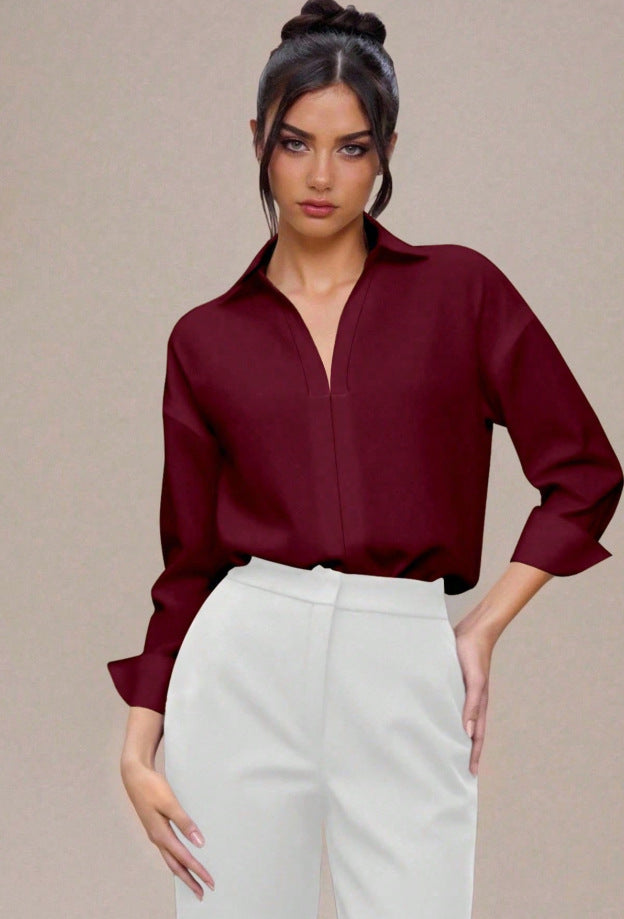 Solid Blouse Oversized Business Casual Collared Tunic