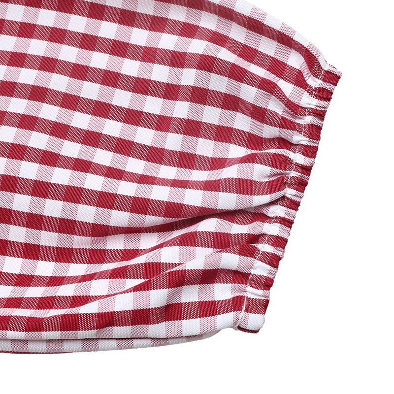 Gingham Bow Mini Dress Long Sleeve Sweet French Style