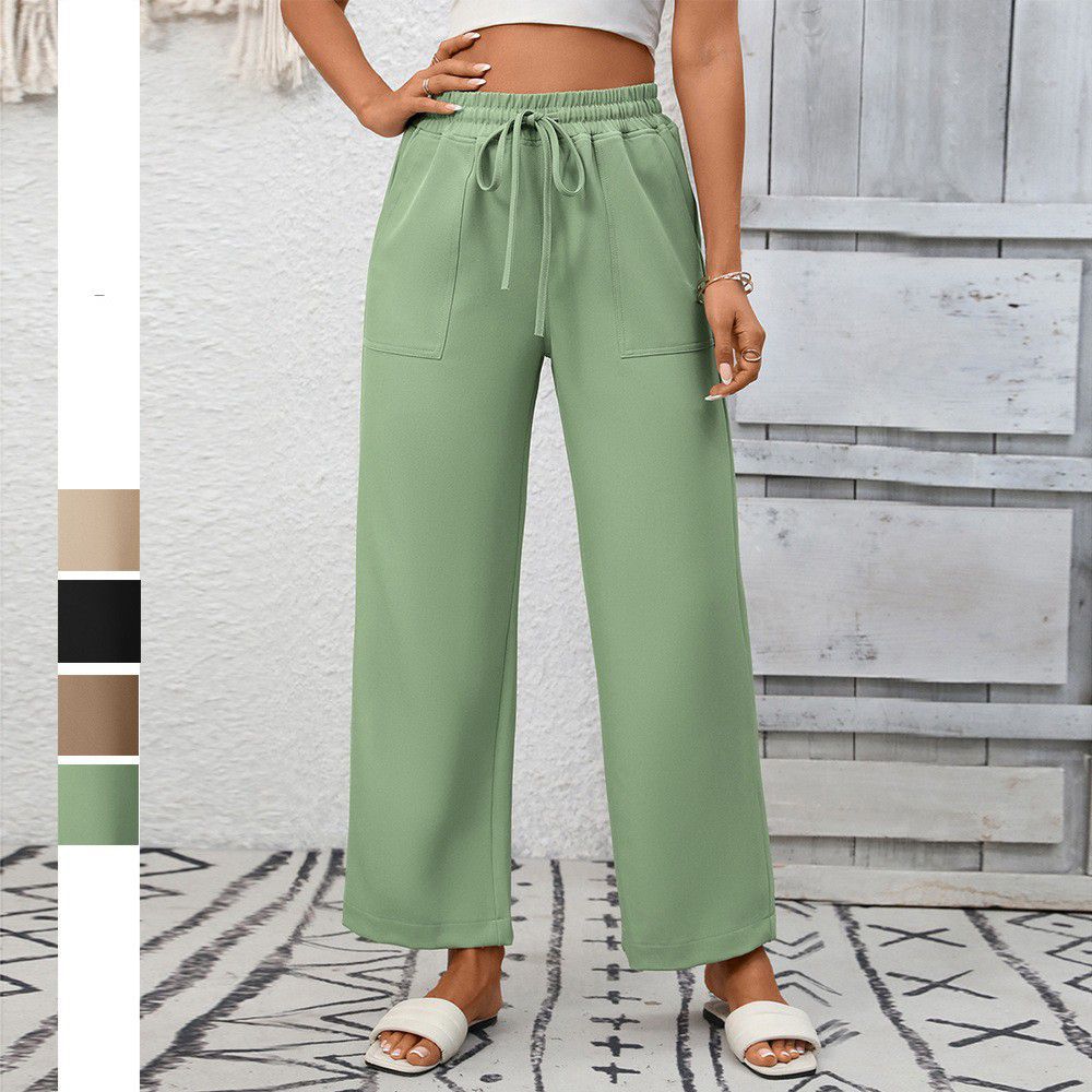 Wide Leg Drawstring Pants with Pockets High Waist Casual